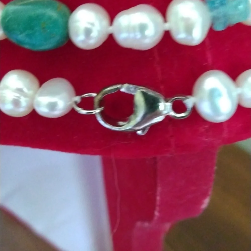 ♥️HP♥️40 INCH FRESHWATER PEARL, TURQUOISE AND APATITE NECKLACE. - Picture 4 of 6